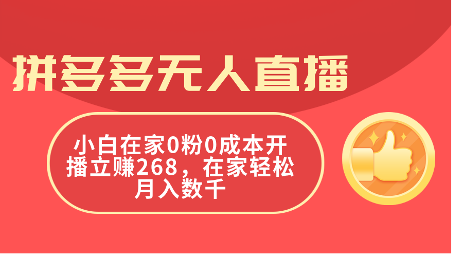 （11521期）拼多多无人直播，小白在家0粉0成本开播立赚268，在家轻松月入数千-网创项目总站