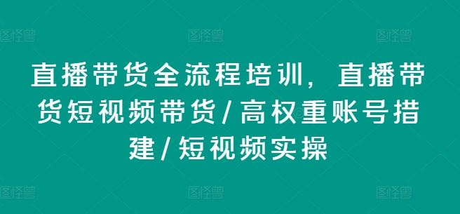 直播带货全流程培训，直播带货短视频带货/高权重账号措建/短视频实操-网创项目总站
