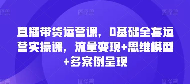 直播带货运营课，0基础全套运营实操课，流量变现+思维模型+多案例呈现-网创项目总站