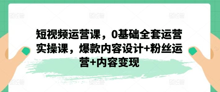 短视频运营课，0基础全套运营实操课，爆款内容设计+粉丝运营+内容变现-网创项目总站