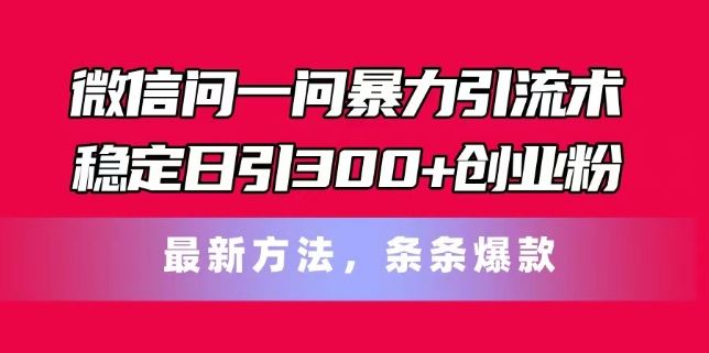 微信问一问暴力引流术,稳定日引300+创业粉,最新方法,条条爆款【揭秘】-网创项目总站