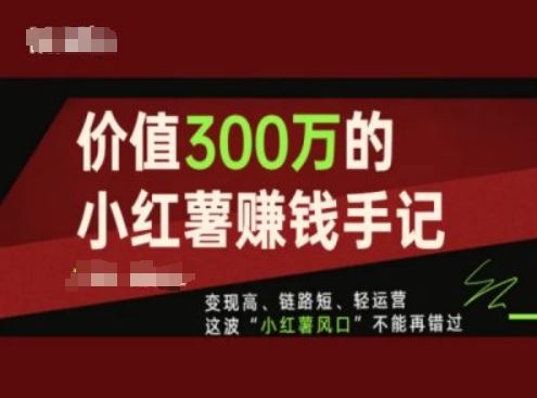 价值300万的小红书赚钱手记,变现高、链路短、轻运营,这波“小红薯风口”不能再错过-网创项目总站
