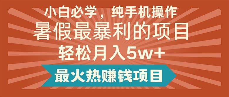 （11583期）小白必学，纯手机操作，暑假最暴利的项目轻松月入5w+最火热赚钱项目-网创项目总站