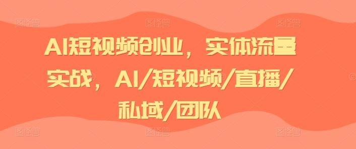 AI短视频创业，实体流量实战，AI/短视频/直播/私域/团队-网创项目总站