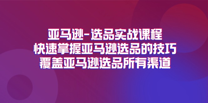 (11620期)亚马逊-选品实战课程,快速掌握亚马逊选品的技巧,覆盖亚马逊选品所有渠道-网创项目总站