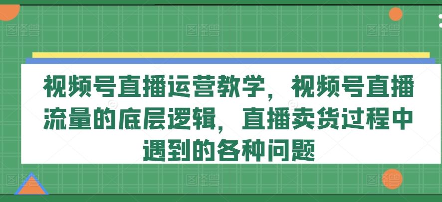 视频号直播运营教学，视频号直播流量的底层逻辑，直播卖货过程中遇到的各种问题-网创项目总站