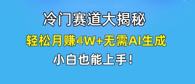 冷门赛道大揭秘，轻松月赚1W+无需AI生成，小白也能上手【揭秘】-网创项目总站