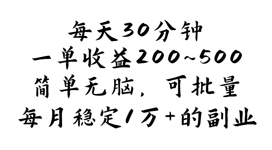 （11764期）每天30分钟，一单收益200~500，简单无脑，可批量放大，每月稳定1万+的…-网创项目总站