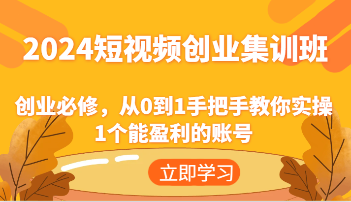 2024短视频创业集训班：创业必修，从0到1手把手教你实操1个能盈利的账号-网创项目总站