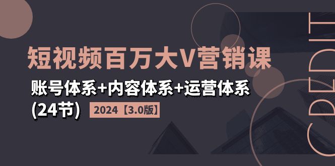 (11795期)2024短视频·百万大V营销课【3.0版】账号体系+内容体系+运营体系(24节)-网创项目总站