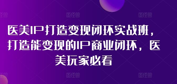 医美IP打造变现闭环实战班，打造能变现的IP商业闭环，医美玩家必看!-网创项目总站