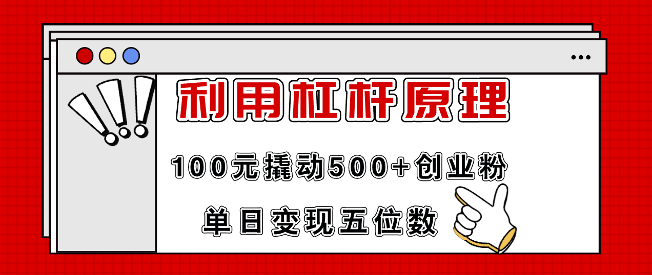 （11859期）利用杠杆100元撬动500+创业粉，单日变现5位数-网创项目总站