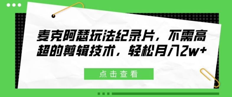麦克阿瑟玩法纪录片，不需高超的剪辑技术，轻松月入2w+【揭秘】-网创项目总站