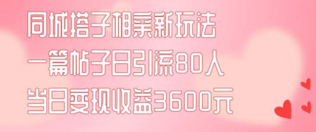 同城搭子相亲新玩法一篇帖子引流80人当日变现3600元(项目教程+实操教程)【揭秘】-网创项目总站