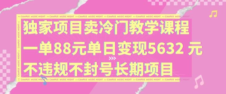 独家项目卖冷门教学课程一单88元单日变现5632元违规不封号长期项目【揭秘】-网创项目总站