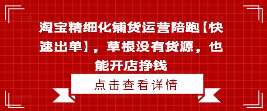 淘宝精细化铺货运营陪跑【快速出单】，草根没有货源，也能开店挣钱-网创项目总站