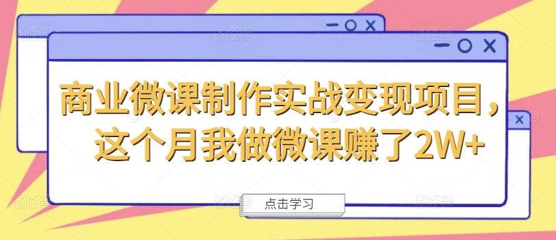 商业微课制作实战变现项目，这个月我做微课赚了2W+-网创项目总站