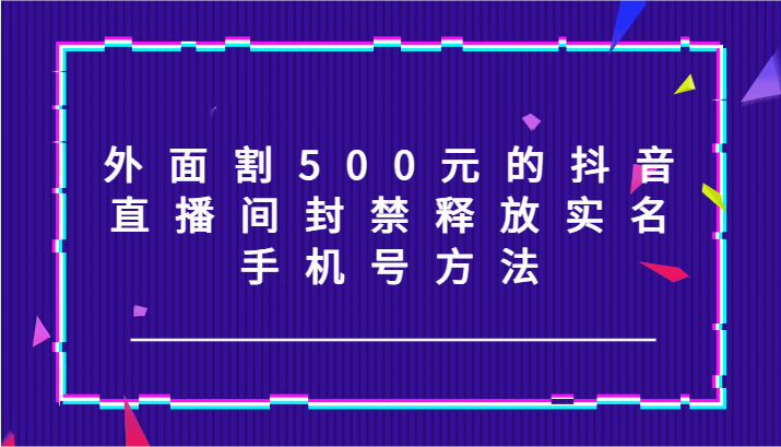 外面割500元的抖音直播间封禁释放实名/手机号方法！-网创项目总站