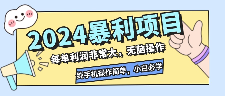 （12130期）2024暴利项目，每单利润非常大，无脑操作，纯手机操作简单，小白必学项目-网创项目总站