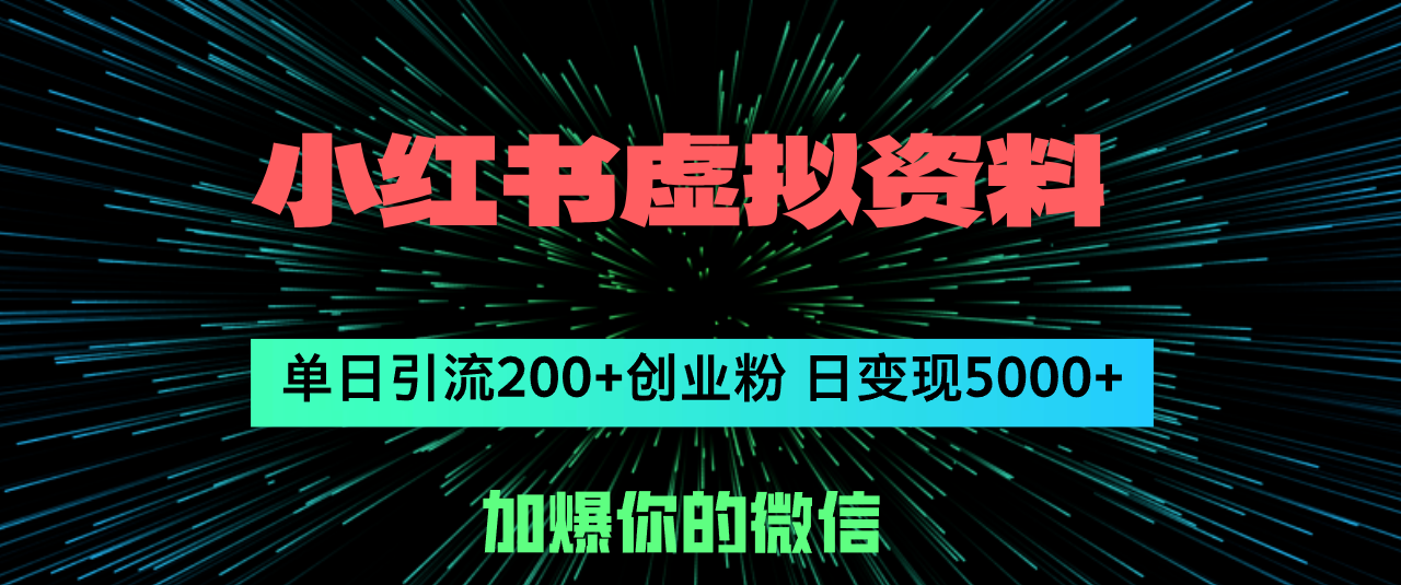 （12164期）小红书虚拟资料日引流200+创业粉，单日变现5000+-网创项目总站