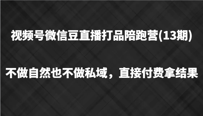 视频号微信豆直播打品陪跑(13期)，不做不自然流不做私域，直接付费拿结果-网创项目总站