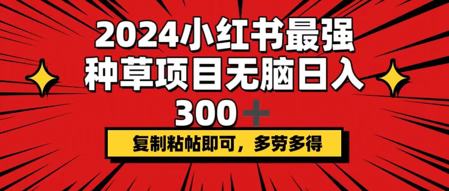 （12336期）2024小红书最强种草项目，无脑日入300+，复制粘帖即可，多劳多得-网创项目总站
