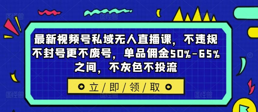 最新视频号私域无人直播课，不违规不封号更不废号，单品佣金50%-65%之间，不灰色不投流-网创项目总站