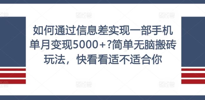 如何通过信息差实现一部手机单月变现5000+?简单无脑搬砖玩法，快看看适不适合你【揭秘】-网创项目总站