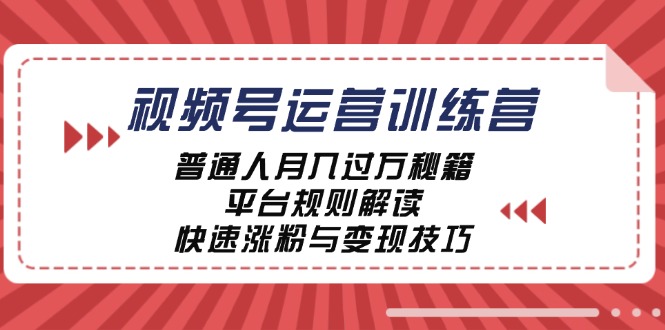 视频号运营训练营：普通人月入过万秘籍，平台规则解读，快速涨粉与变现-网创项目总站