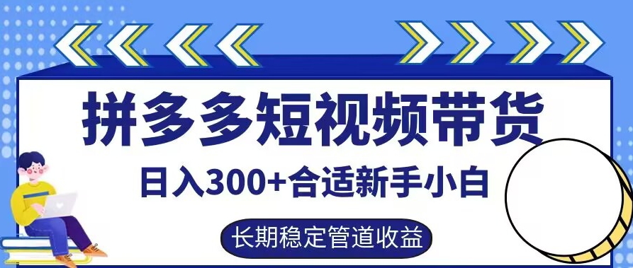 拼多多短视频带货日入300+有长期稳定被动收益，合适新手小白【揭秘】-网创项目总站