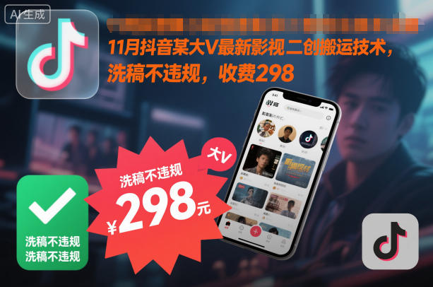 11月抖音某大V最新影视二创搬运技术，洗稿不违规，收费298-网创项目总站
