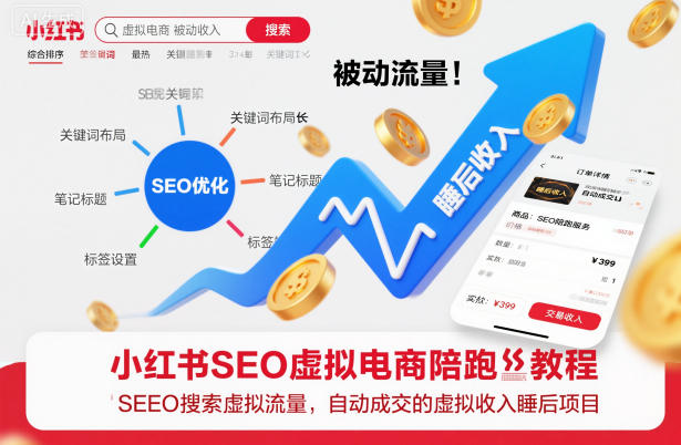 小红书SEO虚拟电商陪跑教程，实现seo搜索被动流量，自动成交的被动收入睡后项目-网创项目总站