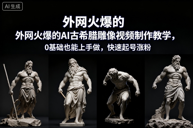 外网火爆的AI古希腊雕像视频制作教学，0基础也能上手做，快速起号涨粉-网创项目总站