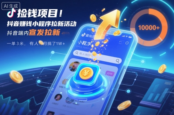 捡钱项目！抖音賺钱小程序拉新活动，抖音端内宣发拉新，一单3米，有人半个月搞了1W+-网创项目总站