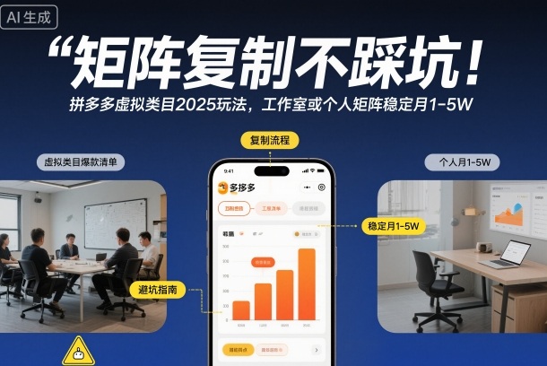 矩阵复制不踩坑！拼多多虚拟类目2025玩法，工作室或者个人矩阵稳定月1-5W【揭秘】-网创项目总站