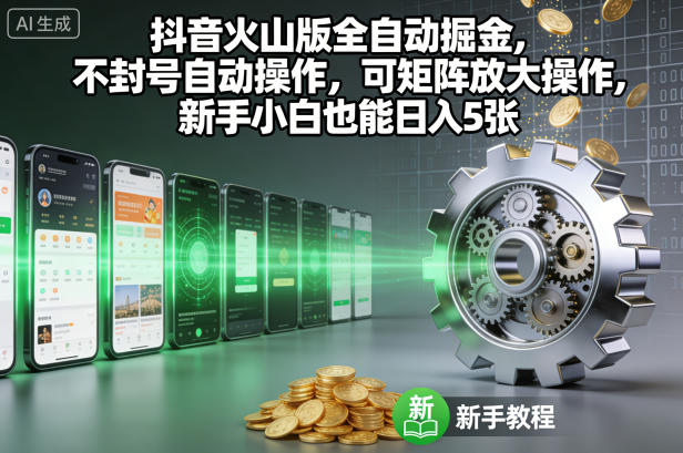 抖音火山版全自动掘金，不封号自动操作，可矩阵放大操作，新手小白也能日入5张【揭秘】-网创项目总站