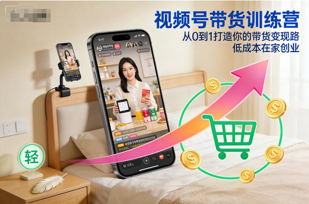 视频号带货训练营，从0到1打造你的带货变现路，低成本在家创业-网创项目总站