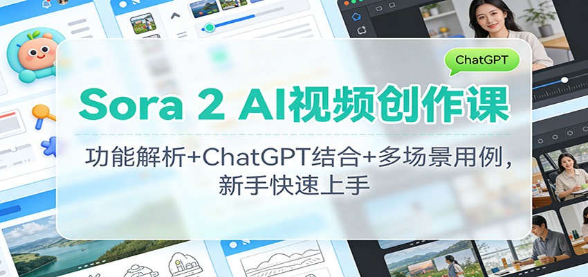 Sora 2 AI视频创作课：功能解析+ChatGPT结合+多场景用例，新手快速上手-网创项目总站
