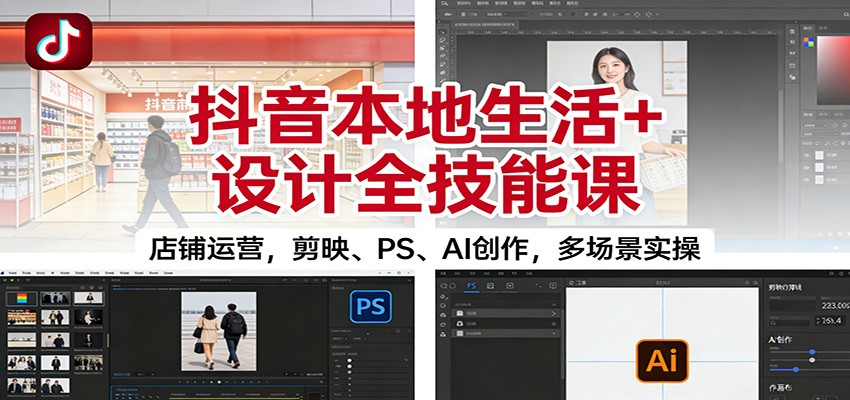 抖音本地生活+设计全技能课：店铺运营，剪映、PS、AI创作，多场景实操-网创项目总站