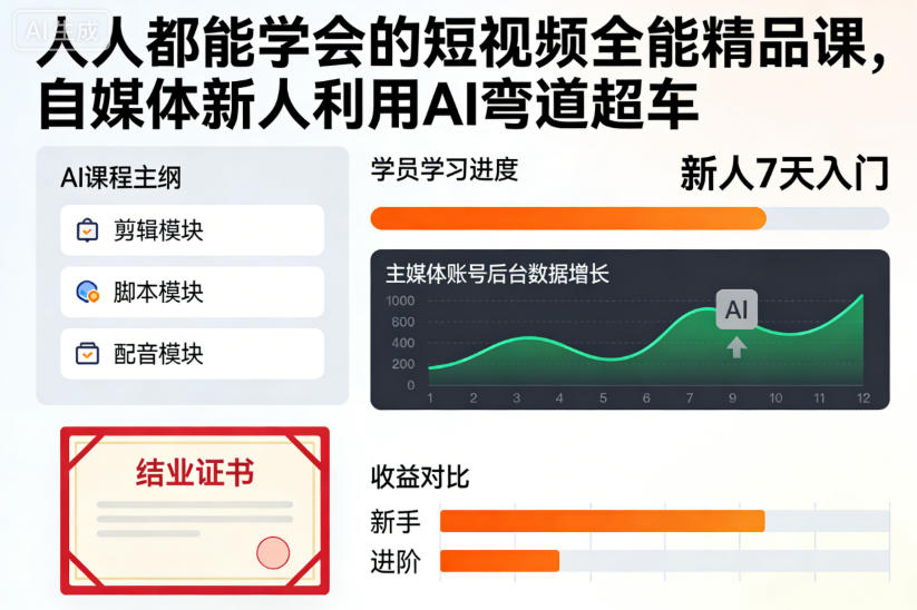 人人都能学会的短视频全能精品课，自媒体新人利用AI弯道超车-网创项目总站