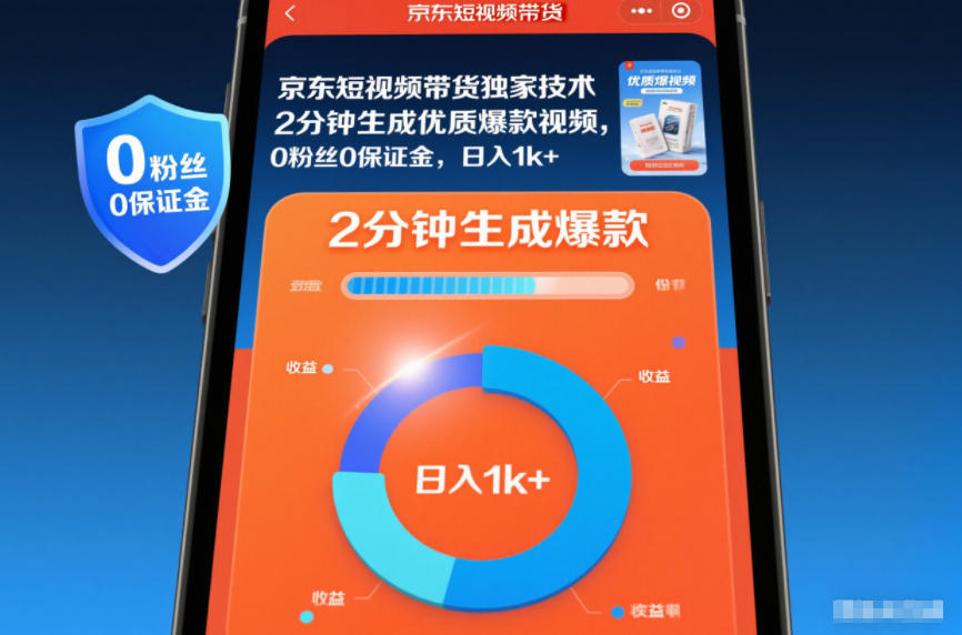 京东短视频带货独家技术，2分钟生成一条优质爆款视频，0粉丝0保证金，日入1k+【揭秘】-网创项目总站