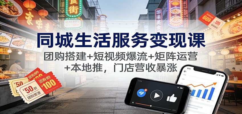 同城生活服务变现课：团购搭建+短视频爆流+矩阵运营+本地推，门店营收暴涨-网创项目总站