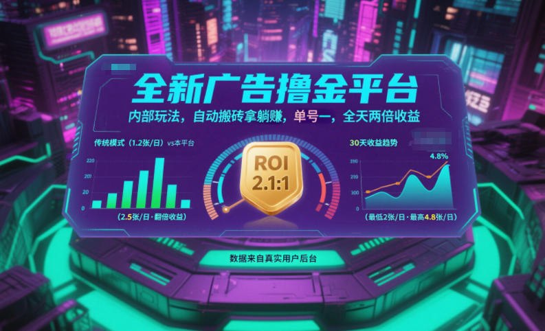 全新广告撸金平台，内部玩法，自动搬砖拿躺賺，单号一天保底2张+，全天两倍收益【揭秘】-网创项目总站