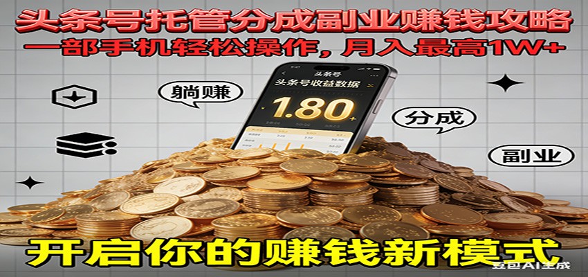 全程托管今日头条，一部手机就可以开干，最高躺赚1W+-网创项目总站