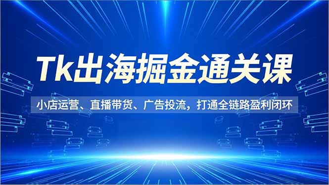 Tk出海掘金通关课，小店运营、直播带货、广告投流，打通全链路盈利闭环-网创项目总站