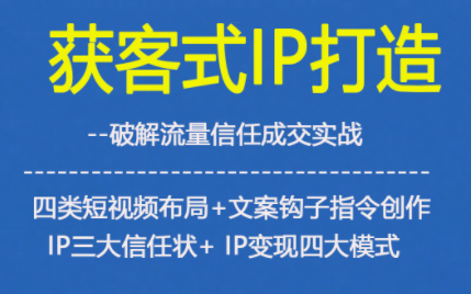 获客型IP打造，破解流量信任成，四类短视频布局+文案钩子指令创作IP三大信任状+IP变现四大模式-网创项目总站
