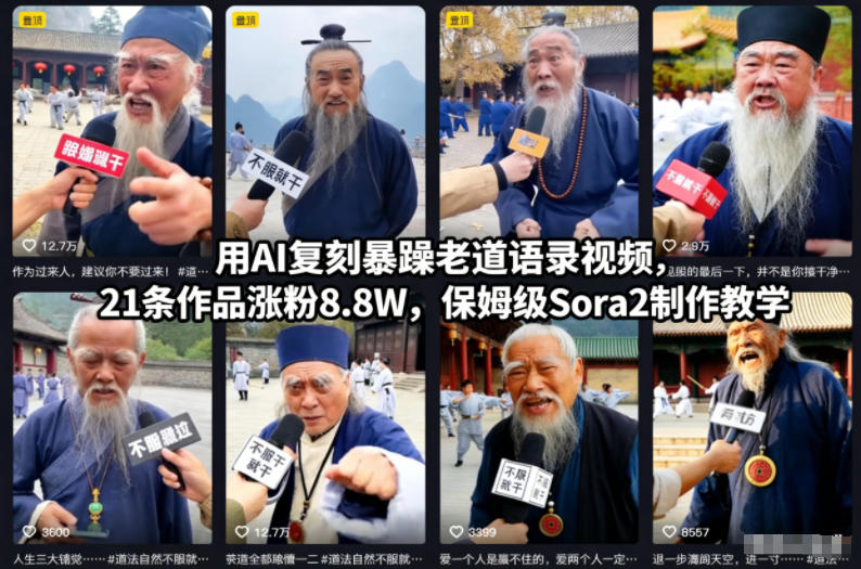 用AI复刻暴躁老道语录视频，21条作品涨粉8.8W，保姆级Sora2制作教学-网创项目总站