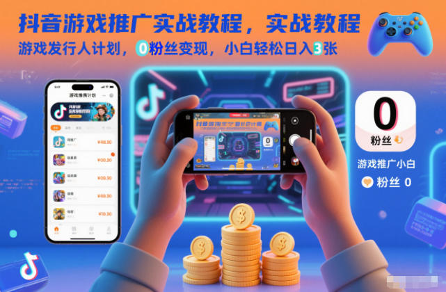 抖音游戏推广实战教程，游戏发行人计划，0粉丝变现，小白轻松日入3张-网创项目总站