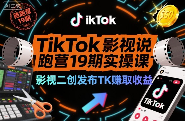 TikTok影视解说陪跑营19期实操课，影视二创发布TK賺取收益，万播收益50美金(更新)-网创项目总站