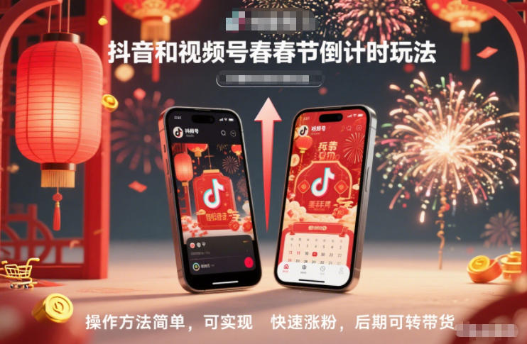 抖音和视频号，春节倒计时玩法，操作方法简单，可实现快速涨粉，后期可转带货-网创项目总站